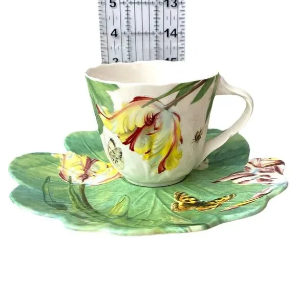 Spode Floral Haven Cup & Saucer Set Scalloped Butterfly Bee England Vintage - Picture 4 of 7